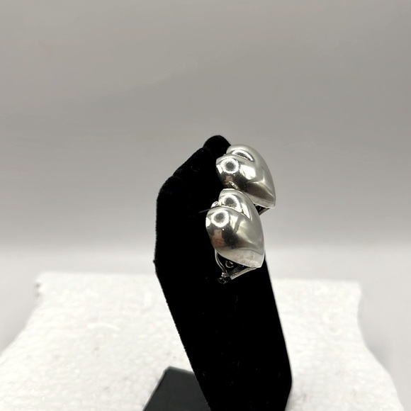 Puffy Heart Sterling Silver Earrings large Vintage Earrings Love Romance - Picture 4 of 11